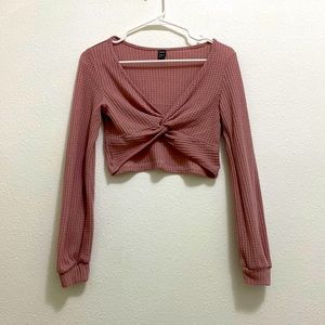 Waffle Knit Twis-Front Crop Top